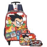 Mochila Jovens Titãs Rodinhas Lancheira Térmica Estojo Kit