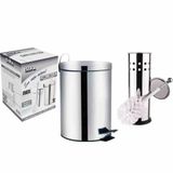 Lixeira De Aço Inox 3 Litros Com Escova Sanitária E Suporte