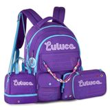 Mochila Luluca Com Lancheira E Estojo Escolar Miçangas Roxo