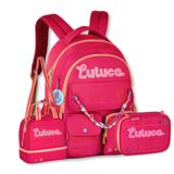 Mochila Luluca Com Lancheira E Estojo Escolar Miçangas Rosa
