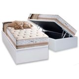 Cama Box Baú Solteiro: Colchão Molas Masterpocket Ensacadas Herval Maxspring Spain + Base Crc Courano White (88x188)