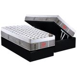 Cama Box Baú Solteiro: Colchão Molas Pocket Ensacadas Castor Light Stress Oxygen New Plush + Base Crc Courano Black (88x188)