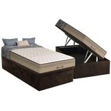 Cama Box Baú Solteiro: Colchão Molas Masterpocket Ensacadas Paropas Marcelly + Base Crc Suede Brown (88x188)