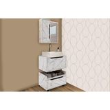 Gabinete De Banheiro Balcão Suspenso Bn3646 E Balcão C/ Rodízios Bn3647 60cm E Armário C/ Espelho Bn3648 60cm Mármore Branco - Tecno Mobili