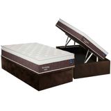 Cama Box Baú Solteiro: Colchão Molas Bonnel Plumatex Superlastic Durospring + Base Crc Suede Brown (88x188)