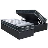 Cama Box Baú Solteiro: Colchão Molas Masterpocket Ensacadas Probel Prodormir Springs Black + Base Crc Suede Gray (88x188)