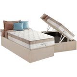 Cama Box Baú Solteiro: Colchão Molas Masterpocket Ensacadas D Angelis Anjos Superlastic King Best + Base Crc Suede Clean (88x188)