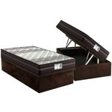Cama Box Baú Solteiro: Colchão Molas Masterpocket Ensacadas Probel Prolastic Prodormir Palace + Base Crc Suede Brown (88x188)