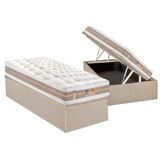 Cama Box Baú Solteiro: Colchão Molas Pocket Ensacadas Castor Silver Star Air + Base Crc Suede Clean (88x188)
