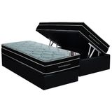 Cama Box Baú Solteiro: Colchão Molas Superpocket Ensacadas Ortobom Elegant + Base Crc Suede Black (88x188)