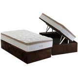Cama Box Baú Solteiro: Colchão Molas Masterpocket Ensacadas Herval Toronto + Base Crc Suede Brown (88x188)