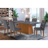 Conjunto: Mesa De Cozinha Luna C/ Tampo De Vidro Canto Curvo 180x90cm E 6 Cadeiras Imperatriz Imbuia/grafite - Suede Grafite - Rufato