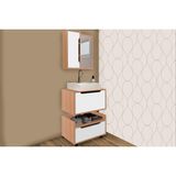 Gabinete De Banheiro Balcão Suspenso Bn3646 E Balcão C/ Rodízios Bn3647 60cm E Armário C/ Espelho Bn3648 60cm Amêndoa/branco - Tecno Mobili