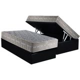 Cama Box Baú Solteiro: Colchão Molas Superpocket Ensacadas D Angelis Anjos Royal + Base Crc Suede Black (88x188)