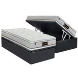 Cama Box Baú Solteiro: Colchão Molas Masterpocket Ensacadas Luckspuma Lucksfaction Plus Gray + Base Crc Suede Gray (88x188)