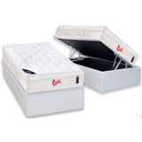 Cama Box Baú Solteiro: Colchão Molas Pocket Ensacadas Castor Gold Star Vitagel + Base Crc Courano White (88x188)