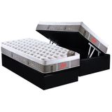 Cama Box Baú Solteiro: Colchão Molas Pocket Ensacadas Castor Light Stress Oxygen New Plush + Base Crc Courano Black (88x188)