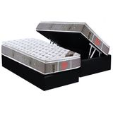 Cama Box Baú Solteiro: Colchão Molas Pocket Ensacadas Castor Light Stress Oxygen New One Face + Base Crc Courano Black (88x188)