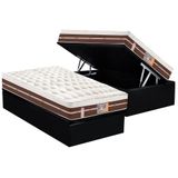 Cama Box Baú Solteiro: Colchão Molas Pocket Ensacadas Castor Silver Star Air Híbrido + Base Crc Courano Black (88x188)
