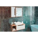 Balcão P/ Banheiro Suspenso Bn3644 E C/ Rodízios Bn3643 80cm E Armário C/ Espelho Bn3645 80cm Amêndoa/branco - Tecno Mobili