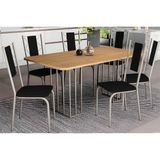 Conjunto: Mesa De Cozinha Duina C/ Tampo De Madeira 160cm E 6 Cadeiras Lisboa Niquel/freijo - Courano Preto - Kappesberg