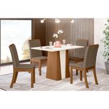 Conjunto: Mesa Sala Jantar Orus Tampo Madeirado C/ Vidro 120x80cm E 4 Cadeiras Isa Nature/suede Light Bege - Henn