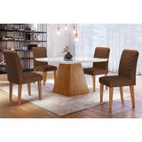 Conjunto: Mesa Sala Jantar Luna C/ Tampo Madeirado C/ Vidro Canto Curvo 90x90cm E 4 Cadeiras Londrina Imbuia/off White - Suede Marrom - Rufato