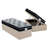 Cama Box Baú Solteiro: Colchão Molas Masterpocket Ensacadas Probel Prolastic Prodormir Born + Base Crc Suede Clean (88x188)