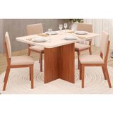 Conjunto: Mesa De Cozinha Hera Tampo Madeirado C/ Vidro Reto 120x90cm E 4 Cadeiras Talia Freijo/off White - Suede Creme - Dj Móveis