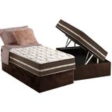 Cama Box Baú Solteiro: Colchão Molas Ensacadas D Angelis Anjos Superlastic Classic + Base Crc Suede Brown (88x188)