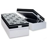 Cama Box Baú Solteiro: Colchão Molas Masterpocket Ensacadas Probel Prolastic Prodormir Born + Base Crc Courano White (88x188)