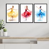 Kit 3 Quadros Decorativos Bailarinas Coloridas 45x34cm Vidro