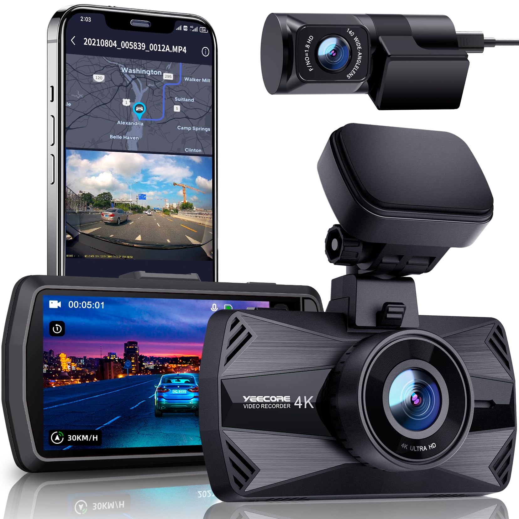 Dash Cam Yeecore Dual 4k+hdr 1080p Wifi Gps Com Tela De 3,3"