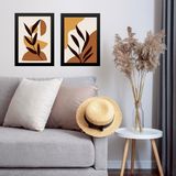 Kit 2 Quadros Sala Gravuras Folhas Boho 33x24cm - Com Vidro