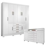 Cômoda London E Guarda Roupa Casal New Realce Branco - Demóbile