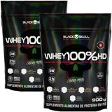 Kit 2x Whey 100% Hd Refil 900g - Black Skull Sabor Morango