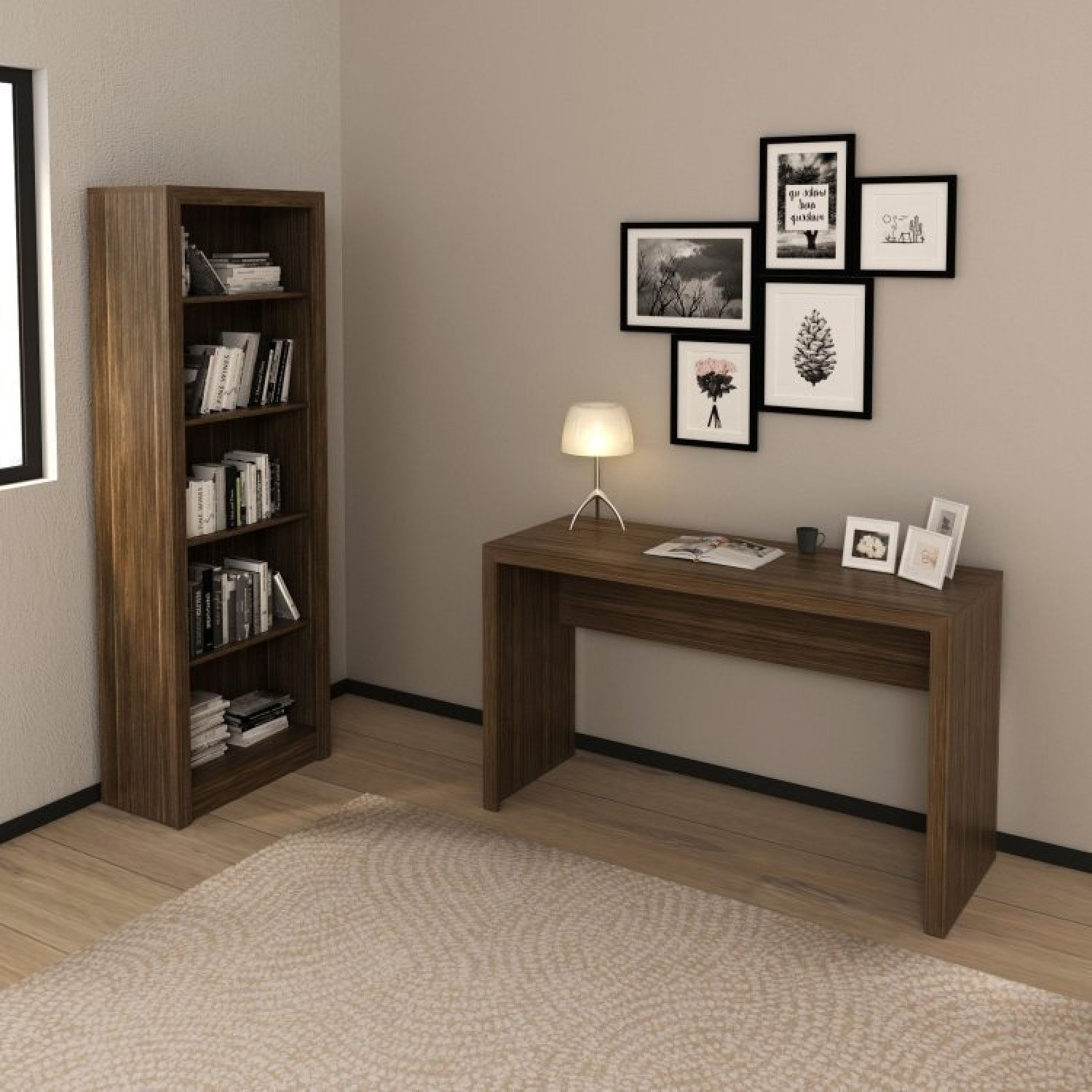 Kit 2 Peças Com Escrivaninha Me4135 127cm E Estante 4 Prateleiras Me4104