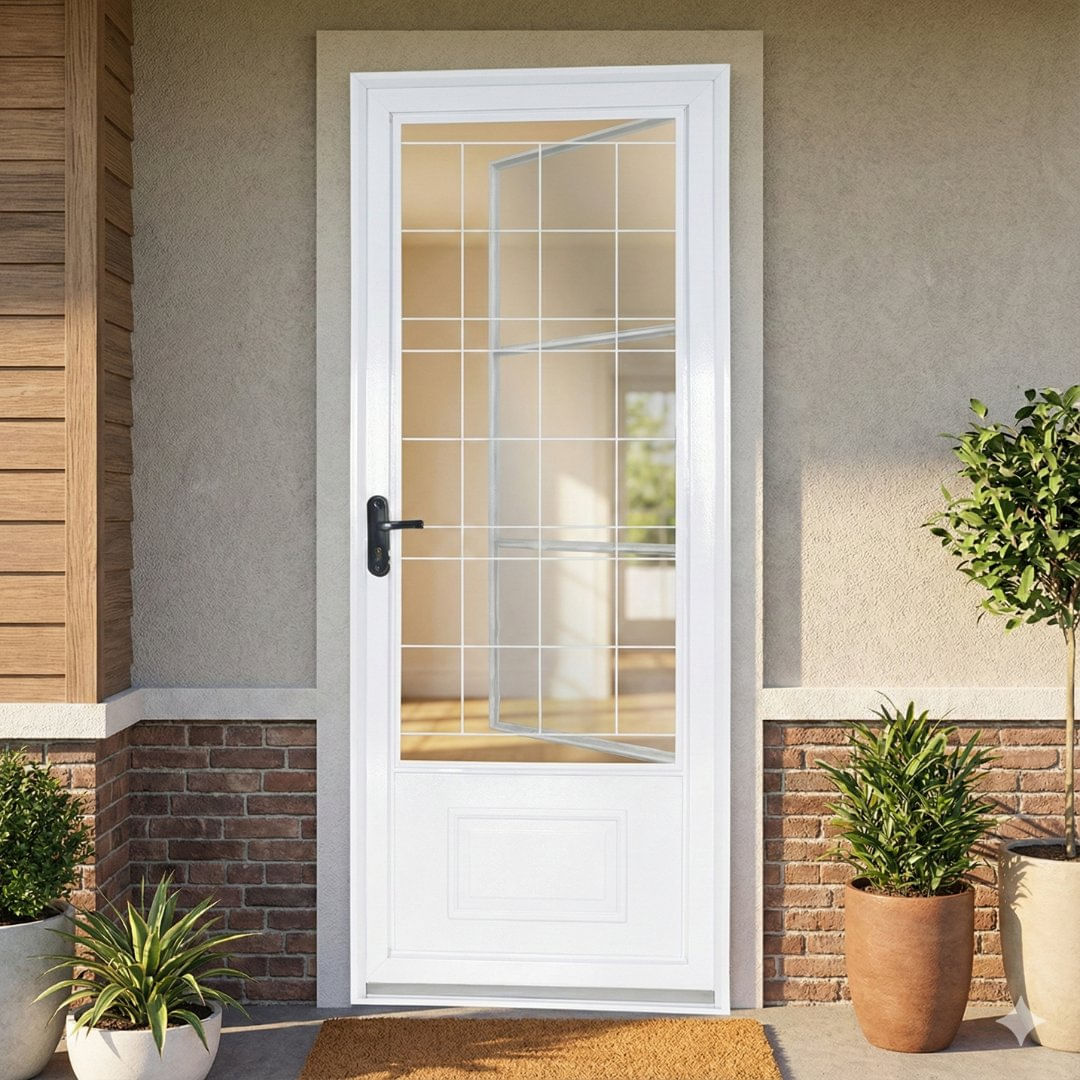 Porta De Aço Postigo 215x85cm Com Grade Quadrada Minas Sul Mgm Branco