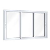 Janela de Correr Alumínio Lateral 3 Folhas Móveis Lucasa Eccellente Ullian 100cmx150cm Branco