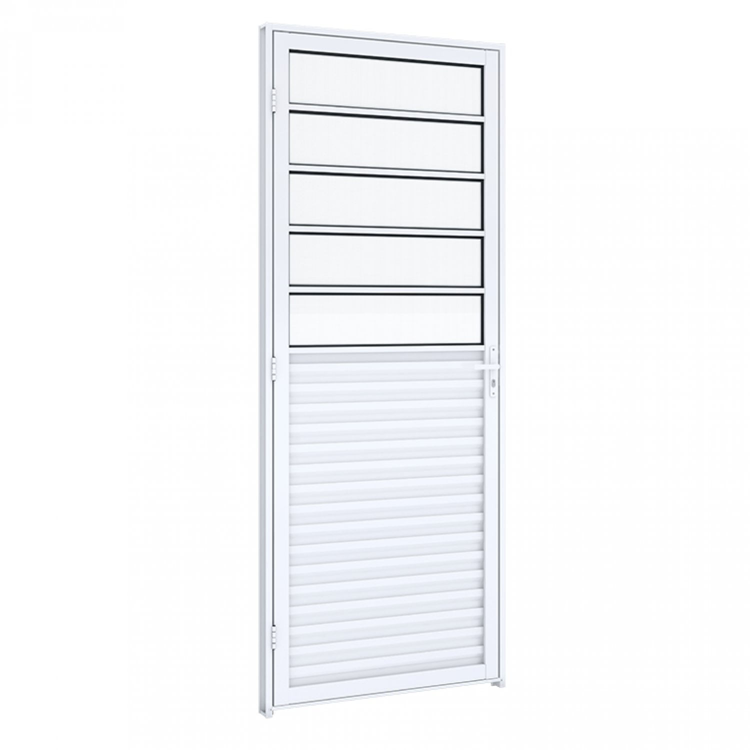Porta de Giro Mista Natural com Travessa Riobras Alumínio 215cmx85cm Branco