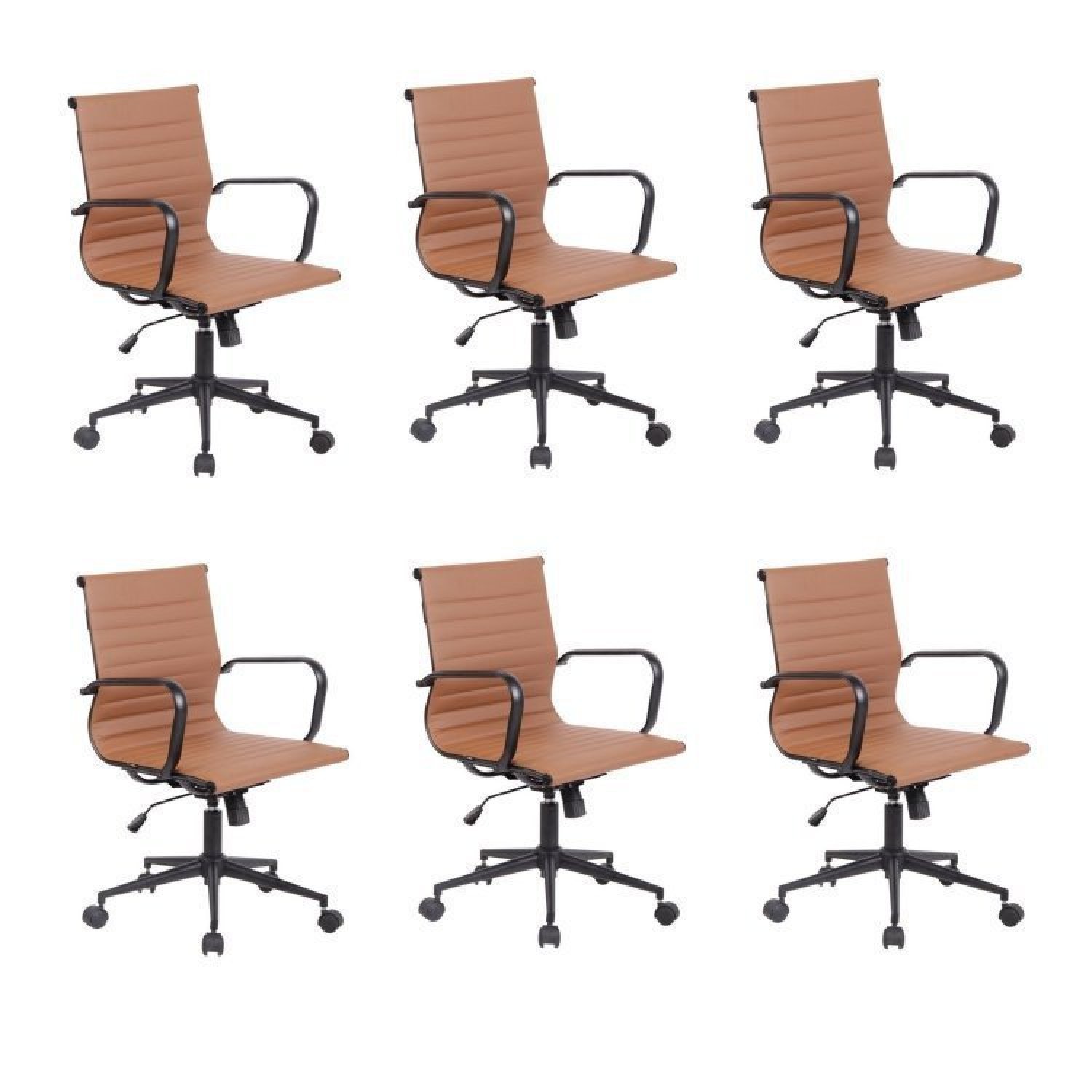 Conjunto 6 Cadeiras De Escritório Diretor Sevilha Com Base Office Aço Preto Marrom Escuro