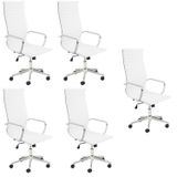 Kit 5 Cadeiras De Escritório Presidente Giratória Office Sevilha Alta Branco