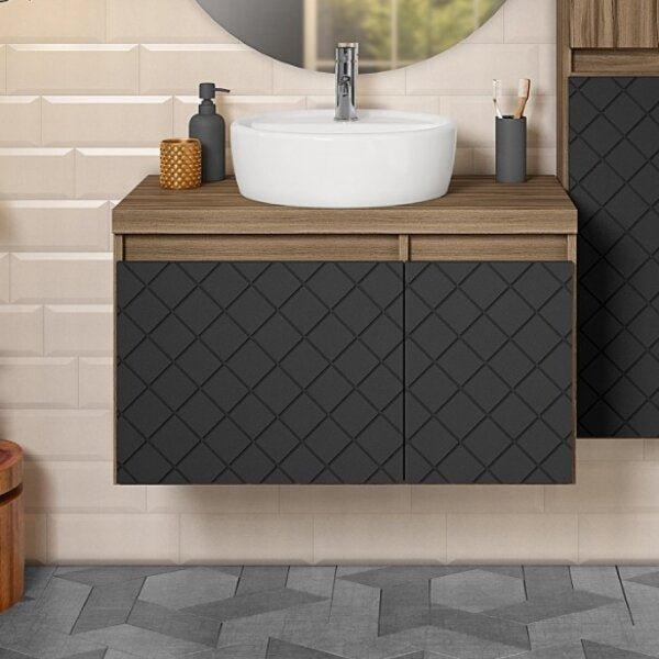 Gabinete 1 Porta 1 Gaveta 80cm Mônaco Darabas Agardi Terracota/preto