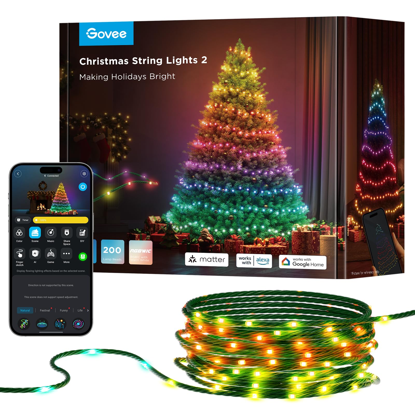 Luzes De Natal Govee Rgbwic 66ft 200leds Com Mapeamento De Formas
