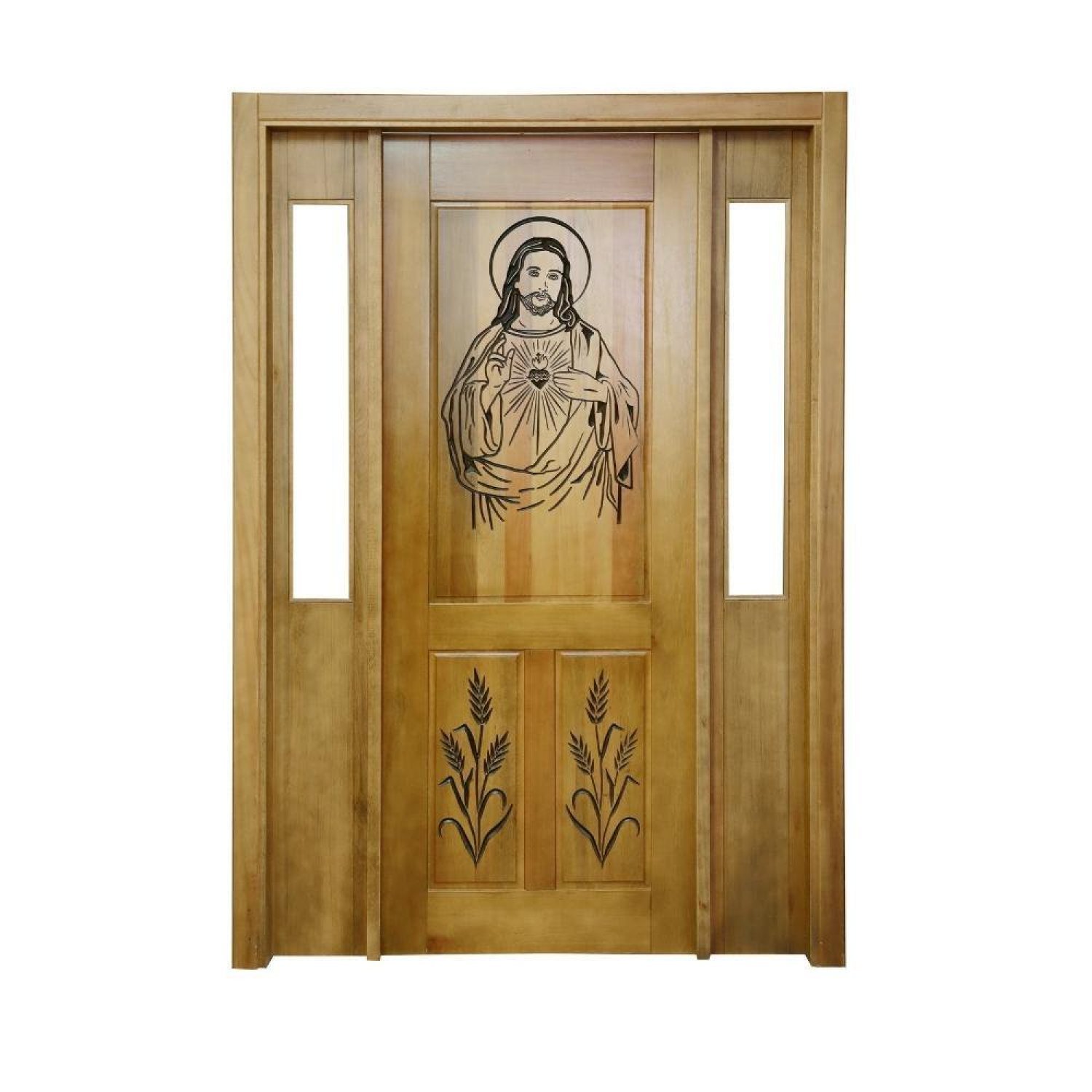 Portal Madeira Maciça Vitrô Duplo Cristo Entalhada Completa 153x213x18cm Cedro Rosa Madeira
