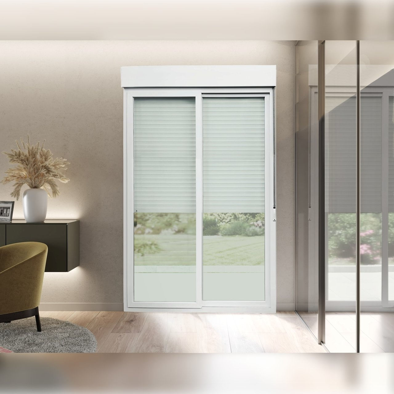 Porta De Pvc Integrada De Correr 230x120cm Com 2 Vidros Lisos Temperados Itec Brimak Branco