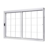 Janela De Aço De Correr Central 100x150cm 2 Folhas Com Grade Quadriculada E Vidro Liso Branco