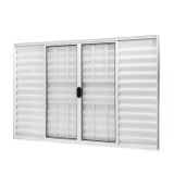 Janela De Aluminio Veneziana 100x120cm 6 Folhas Com Grade E Vidro Liso Slim Modular Ramassol Branco