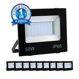 Kit 10 Refletor Led 50w Bivolt Branco Frio Garantia De 1 Ano