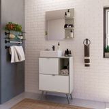 Gabinete Com Pés Para Banheiro 60cm Com Cuba E Espelheira Nordic Branco/argento
